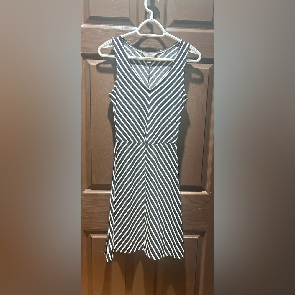 Banana Republic Fit & Flare V-Neck A-Line Black and White Striped Dress